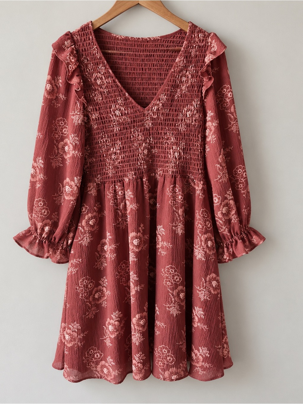 Madewell Rust Cream Floral Lucie V-neck Smocked Dress XXS LNWOT #915